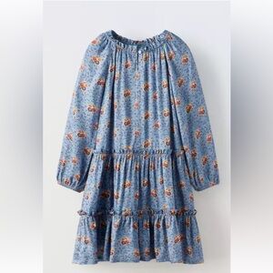 Zara Blue Floral Tiered Long-Sleeve Kids Dress